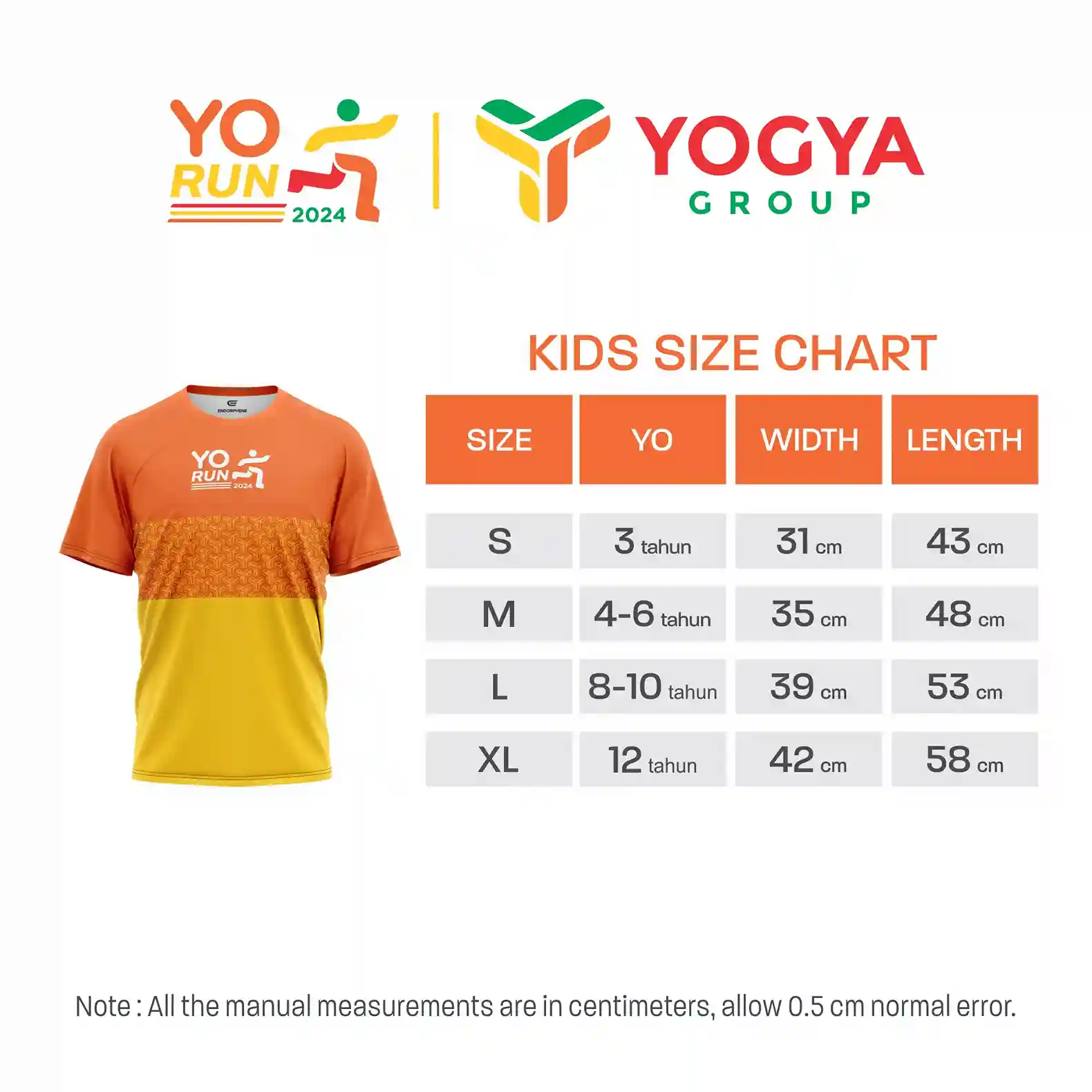 Chart Size YORun for Kids